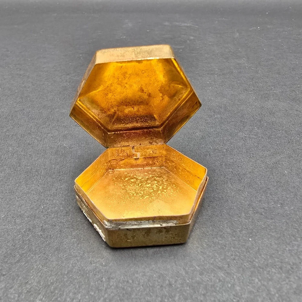 Vintage Bachmans Hexagon Brass Trinket Box Made in India Small Ring Case